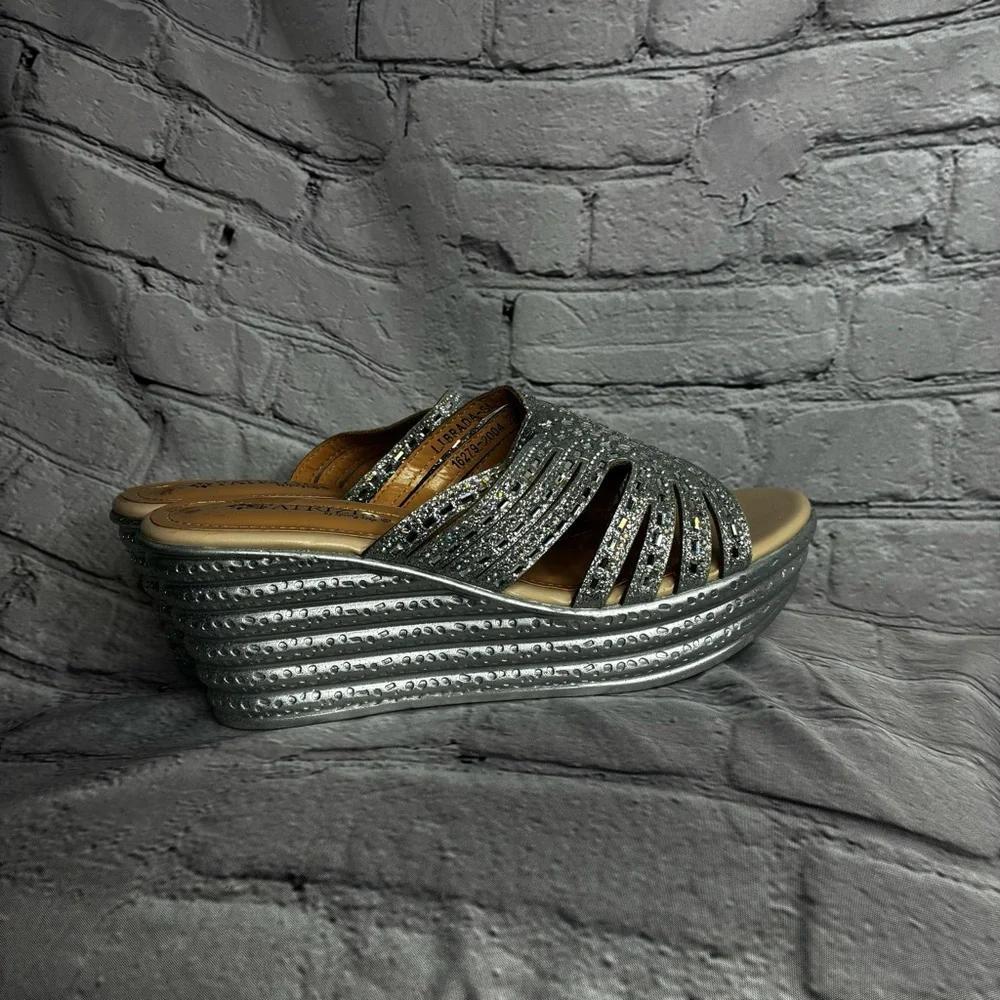 Maximalist Metallic Retro Cyber Disco Glam Chunky Platform Wedge Mule Sandals 39